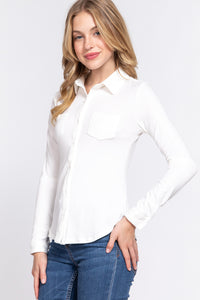 Thumbnail for ACTIVE BASIC Long Sleeve Front Pocket DTY Brushed Shirt