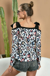 Thumbnail for BiBi Leopard Shoulder Tie Long Sleeve Top