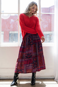 Thumbnail for ODDI Full Size Printed Tiered Maxi Skirt