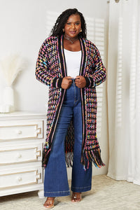 Thumbnail for Angel Wings Full Size Multicolored Open Front Fringe Hem Cardigan