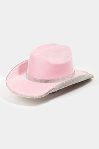 Thumbnail for Fame Pave Rhinestone Trim Faux Suede Hat