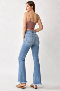 Thumbnail for RISEN High Rise Frayed Hem Bootcut Jeans