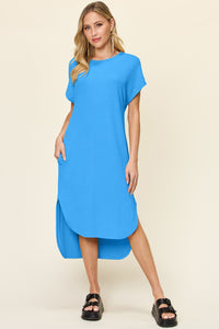 Thumbnail for Double Take Full Size Round Neck Short Sleeve Slit Dress