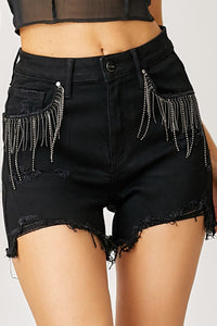 Thumbnail for RISEN Frayed Hem Denim Shorts with Fringe Detail Pockets