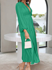 Thumbnail for Deep V-Neck Balloon Sleeve Plain Maxi Dress