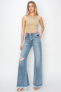 Thumbnail for RISEN Mid Rise Button Fly Wide Leg Jeans