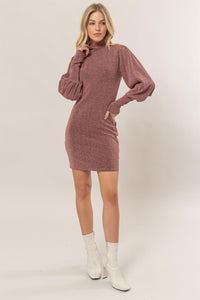 Thumbnail for HYFVE Glitter Mock Neck Long Sleeve Mini Dress