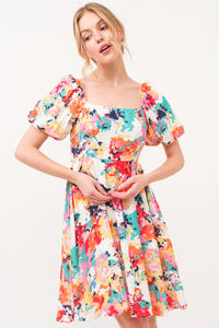 Thumbnail for And The Why Square Neck Puff Sleeve Floral Dress