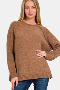 Thumbnail for Zenana Side Slit Raglan Sleeve Sweater