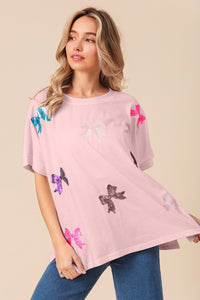 Thumbnail for BiBi Sequin Bow Patch Short Sleeve T-Shirt