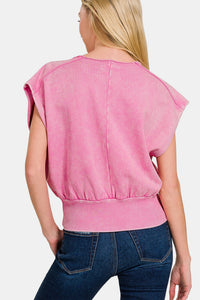 Thumbnail for Zenana Washed Boat Neck Bottom Banded Dolman Sleeve Top