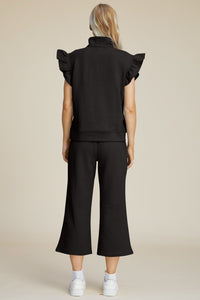 Thumbnail for Double Take Full Size Texture Ruffle Short Sleeve Top and Wide Leg Pants Set