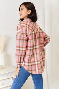 Thumbnail for Double Take Plaid Collared Neck Long Sleeve Button-Up Shirt