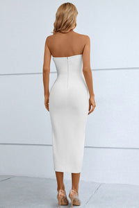 Thumbnail for Cutout Strapless Drawstring Detail Split Bandage Dress