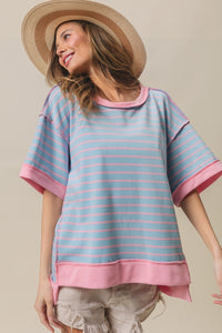 Thumbnail for BiBi Exposed Seam Stripe Contrast T-Shirt