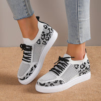 Thumbnail for Lace-Up Leopard Flat Sneakers