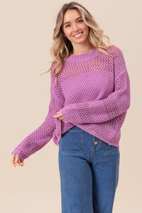 Thumbnail for BiBi Openwork Long Sleeve Knit Top