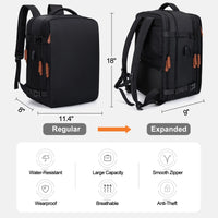 Thumbnail for Travel Backpack for Women Men Expandable Extra Large Carry on Backpack with Shoe Pouch Water Resistant 15.6 Inch Laptop Backpacks Flight Approved Casual Daypack for Weekender Hiking, Black