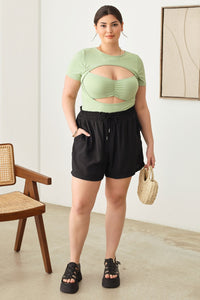 Thumbnail for Zenobia Plus Size Drawstring Elastic Waist Shorts with Pockets