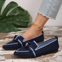 Thumbnail for Bow Contrast Trim Point Toe Loafers