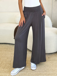 Thumbnail for Double Take Full Size Smocked Wide Waistband Wide Leg Pants