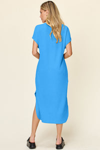 Thumbnail for Double Take Full Size Round Neck Short Sleeve Slit Dress