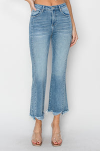 Thumbnail for RISEN Full Size High Rise Frayed Hem Flare Jeans