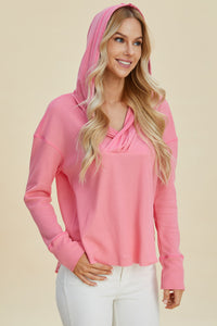 Thumbnail for Double Take Full Size High-Low Dropped Shoulder Long Sleeve Hoodie