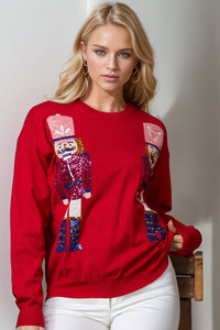 Thumbnail for Double Take Full Size Nutcracker Sequin Long Sleeve Sweater