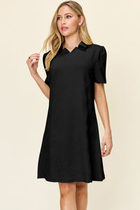 Thumbnail for Double Take Full Size Texture Collared Neck Short Sleeve Dress