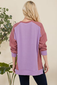 Thumbnail for Celeste Full Size High-Low Contrast Round Neck Sweatshirt