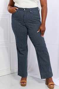 Thumbnail for Judy Blue Cassidy Full Size High Waisted Tummy Control Striped Straight Jeans