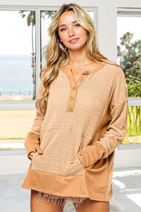 Thumbnail for BiBi Thumb Opening Long Sleeve Top with Kangaroo Pocket