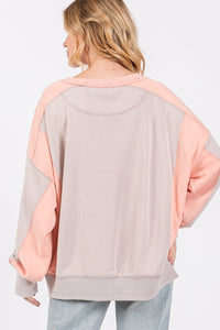 Thumbnail for SAGE + FIG Color Block Round Neck Sweatshirt