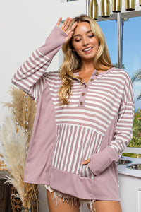 Thumbnail for BiBi Striped Thumbhole Long Sleeve Top