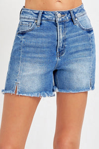 Thumbnail for RISEN Front Slit Raw Hem Denim Shorts