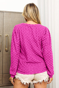 Thumbnail for BiBi Round Neck Brushed Checker Top