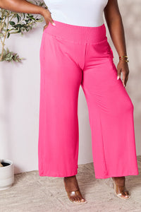 Thumbnail for Double Take Full Size Smocked Wide Waistband Wide Leg Pants