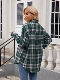 Thumbnail for Mandy Pocketed Plaid Collared Neck Long Sleeve Shirt