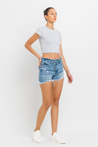 Thumbnail for Lovervet Stepped Waist Raw Hem Denim Shorts