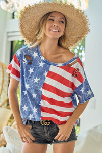 Thumbnail for BiBi American Flag Theme Short Sleeve T-Shirt