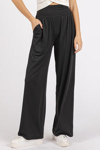 Thumbnail for Mittoshop Stretch Banded Waist Wide Leg Pants with Pockets