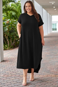 Thumbnail for Plus Size V-Neck Short Sleeve Maxi Dress