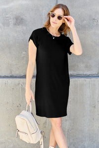 Thumbnail for Basic Bae Bamboo Full Size Round Neck Short Sleeve Dress with Pockets