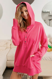 Thumbnail for BiBi Half Snap Thumbhole Long Sleeve Hoodie