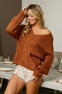 Thumbnail for BiBi V-Neck Cable Knit Sweater