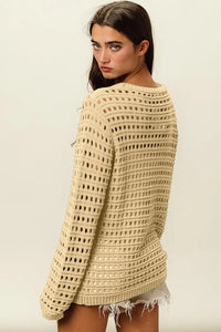 Thumbnail for BiBi Round Neck Openwork Knit Cover Up