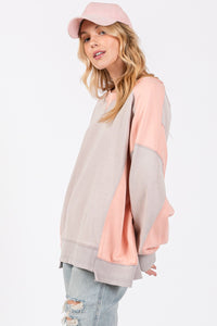 Thumbnail for SAGE + FIG Color Block Round Neck Sweatshirt