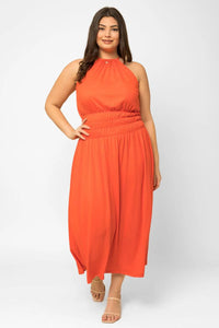 Thumbnail for Plus Size Ribbed Halter Elastic Waist Maxi Dress