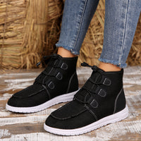 Thumbnail for Lace-Up Round Toe Flat Sneakers